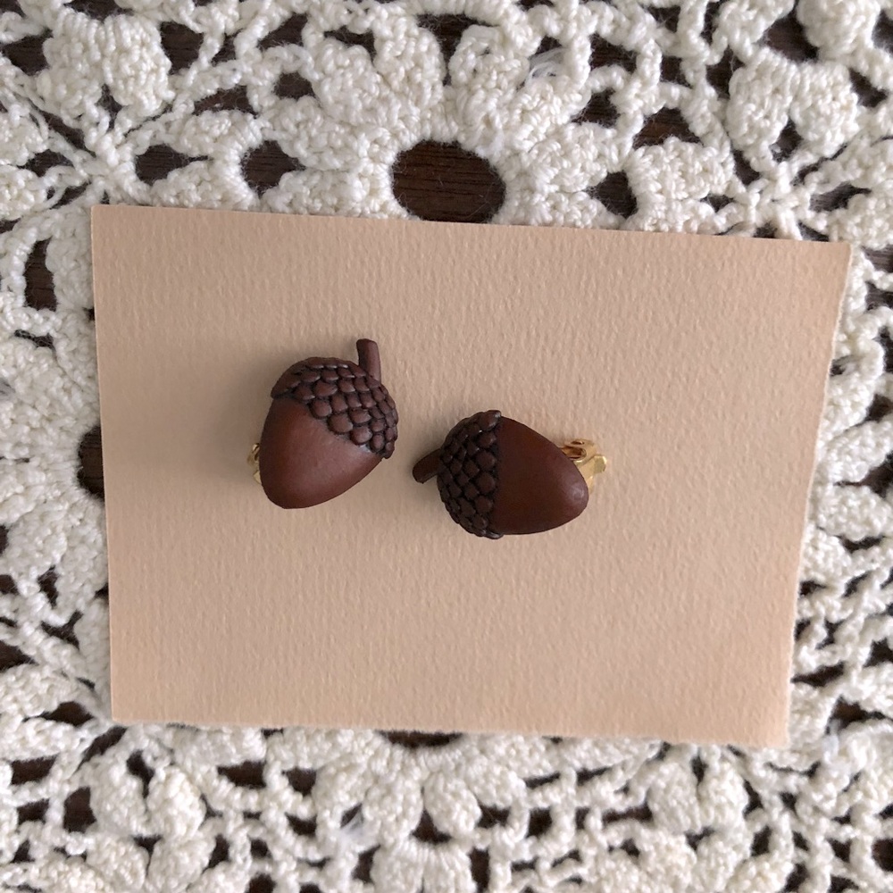 Adorable Acorn Clip On Earrings - Picture 2 of 7